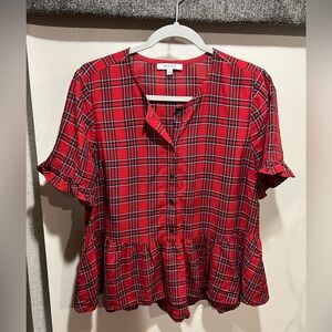 Made well Ruffle Plaid Peplum Holiday Blouse